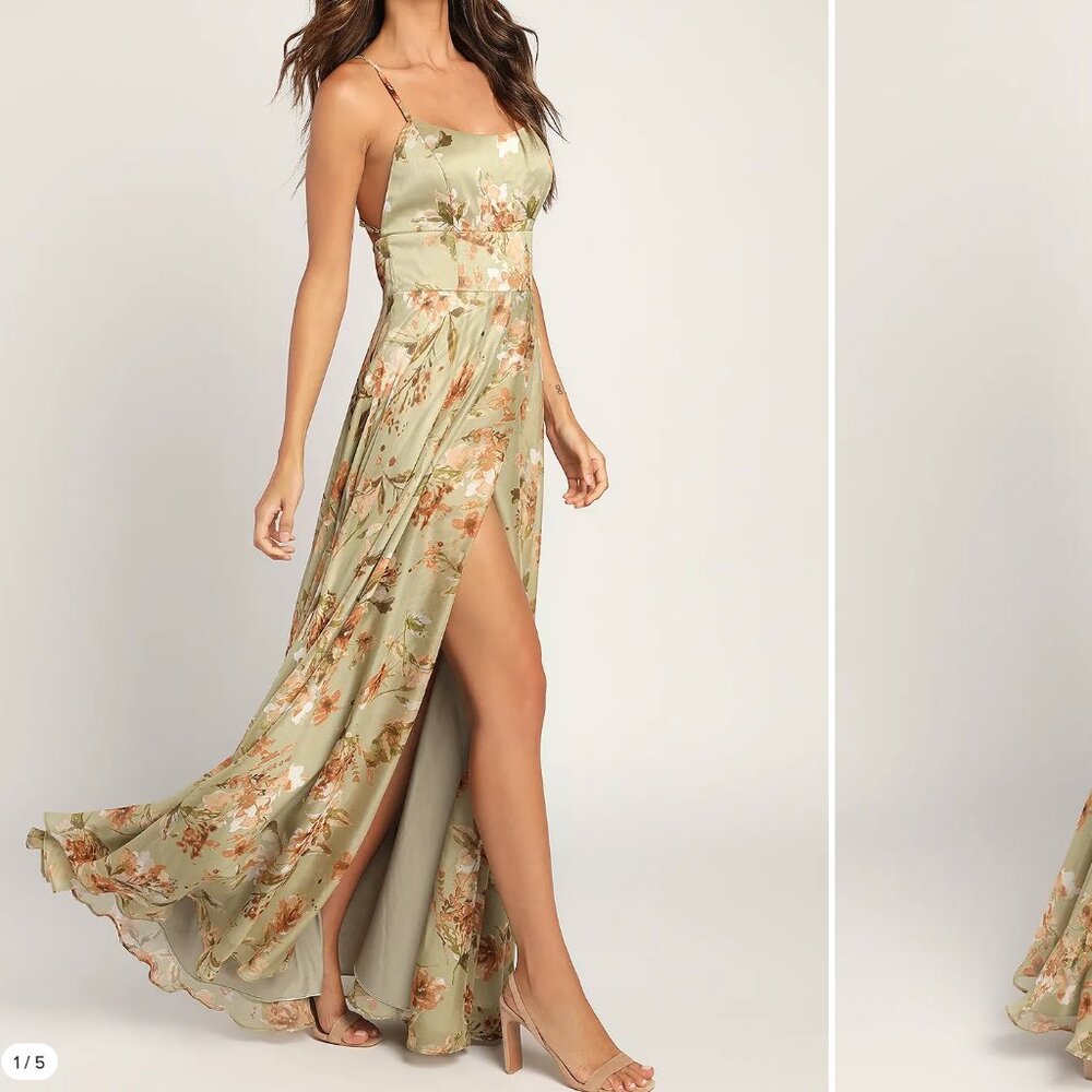 Lulus Green Floral Print Dress